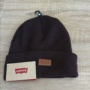 Levi's Dark Brown Ribbed Knit Cuffed Beanie